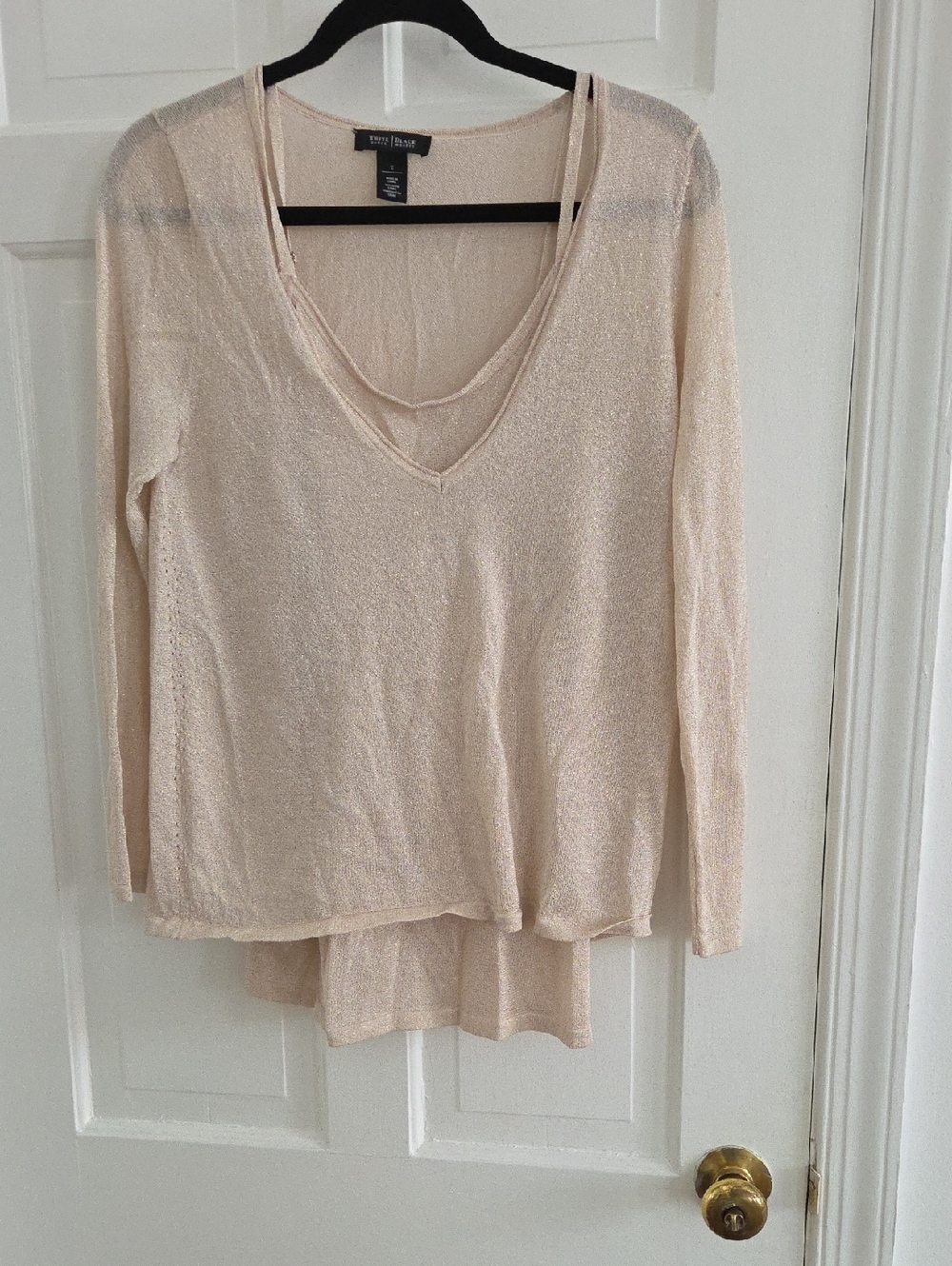 White House Black Market Pale Blush Layered V-Neck Knit Top